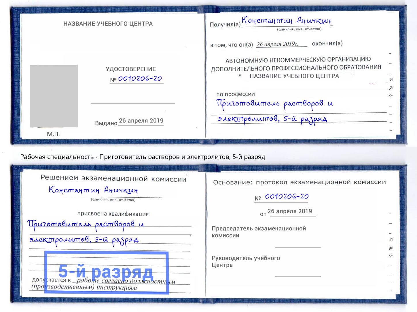 корочка 5-й разряд Приготовитель растворов и электролитов Ноябрьск