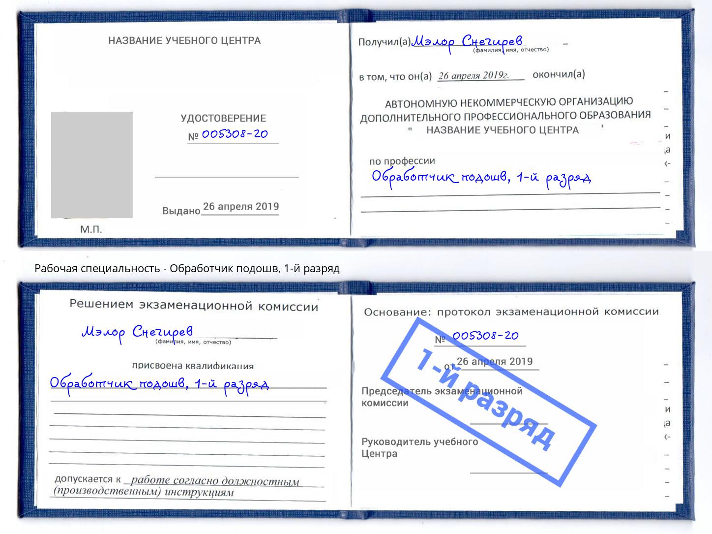 корочка 1-й разряд Обработчик подошв Ноябрьск