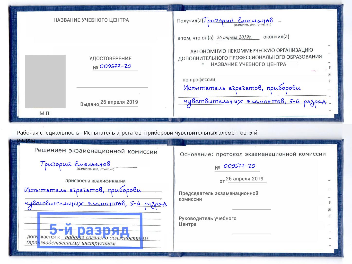 корочка 5-й разряд Испытатель агрегатов, приборови чувствительных элементов Ноябрьск