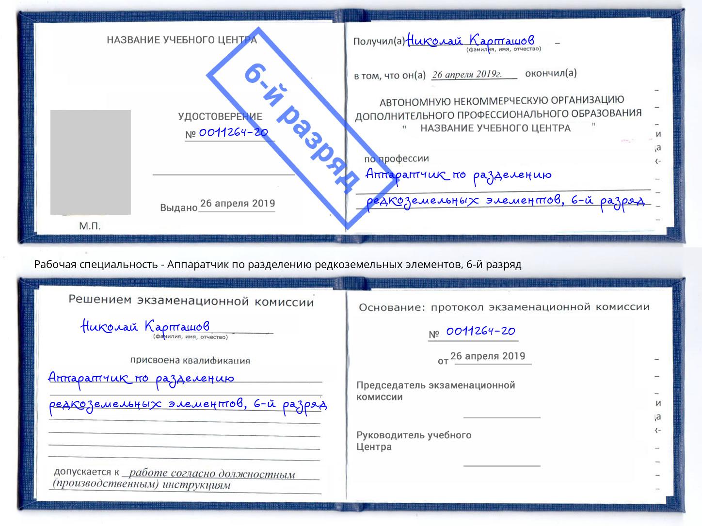 корочка 6-й разряд Аппаратчик по разделению редкоземельных элементов Ноябрьск