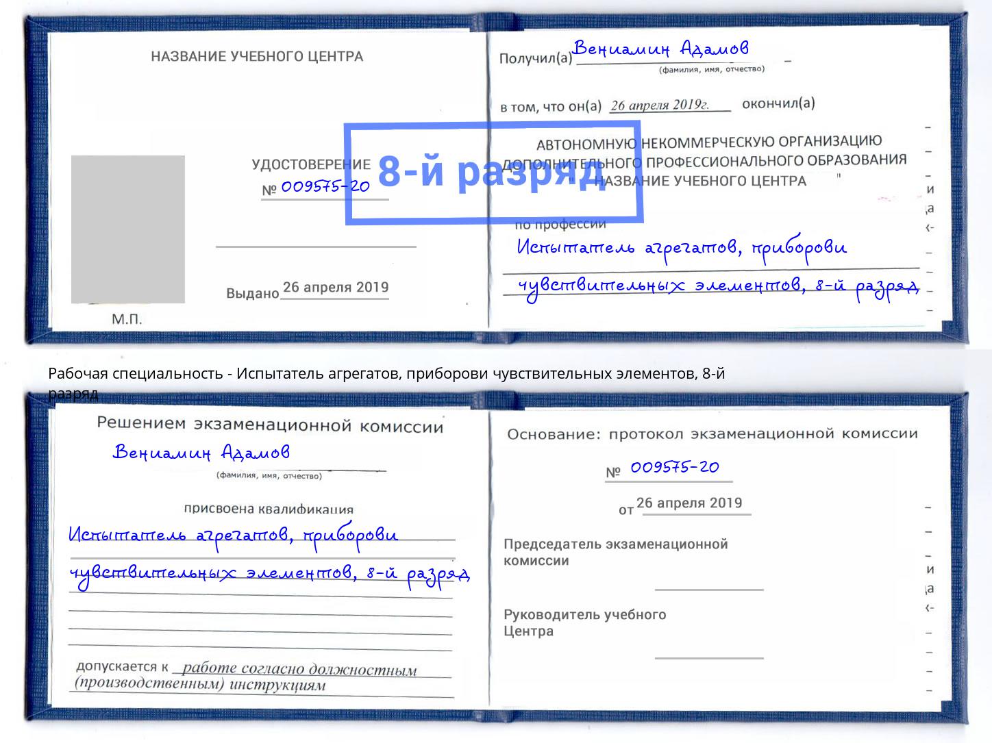 корочка 8-й разряд Испытатель агрегатов, приборови чувствительных элементов Ноябрьск